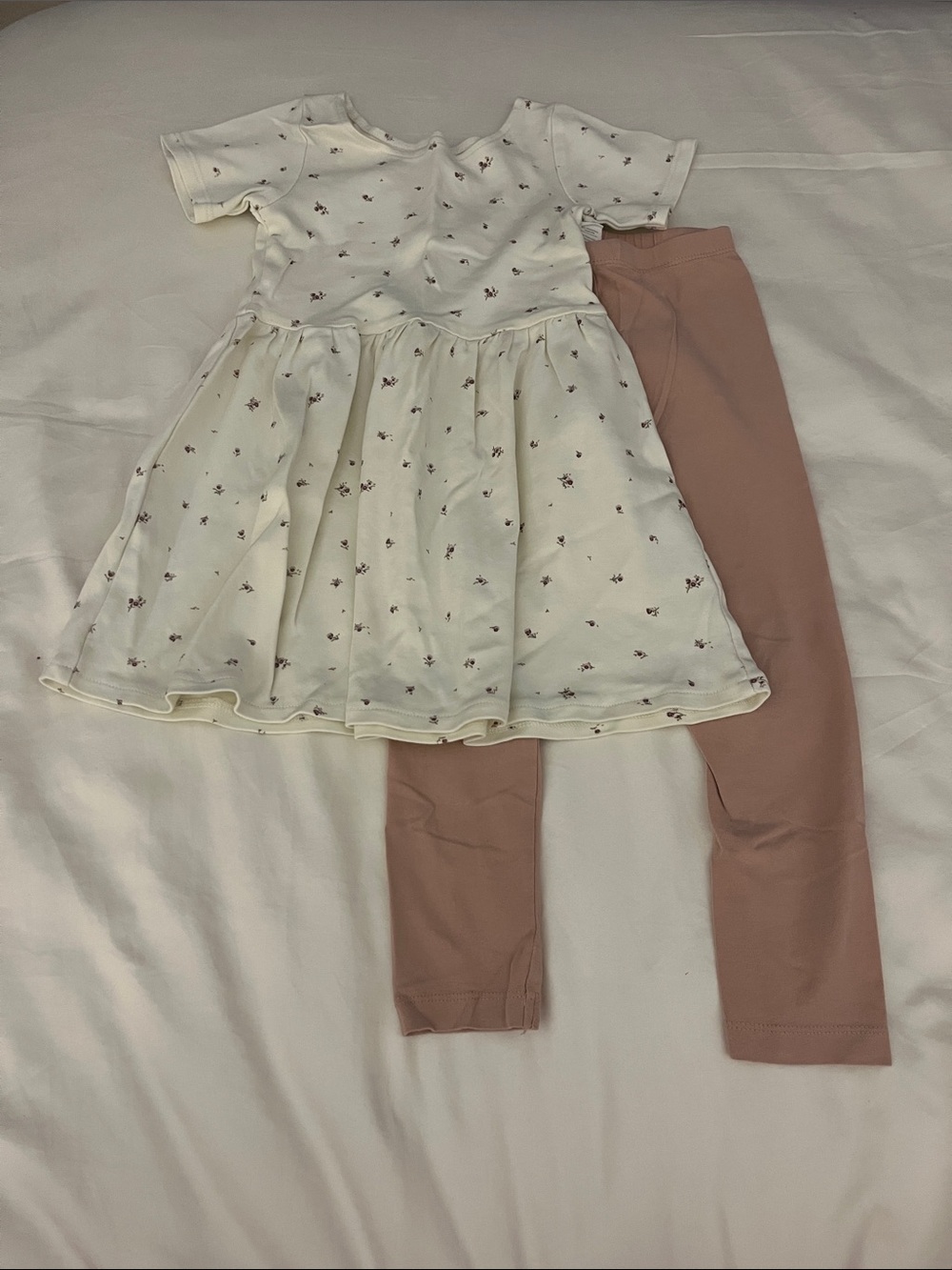 Colored Organics Cream Floral Dress with Dusty Rose Leggings